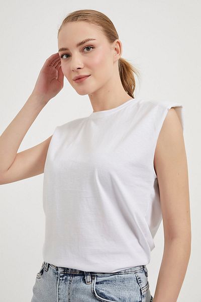 Arma Life Women's Sleeveless Padded Crew Neck White T-Shirt
