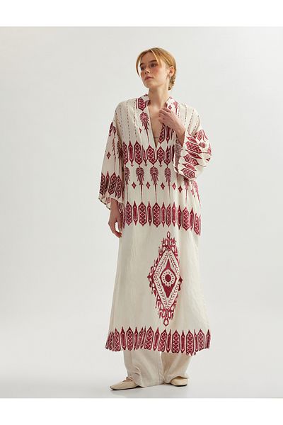 Koton Rochie lungă din viscoză cu mâneci kimono, guler mandarin, cu imprimeu etnic