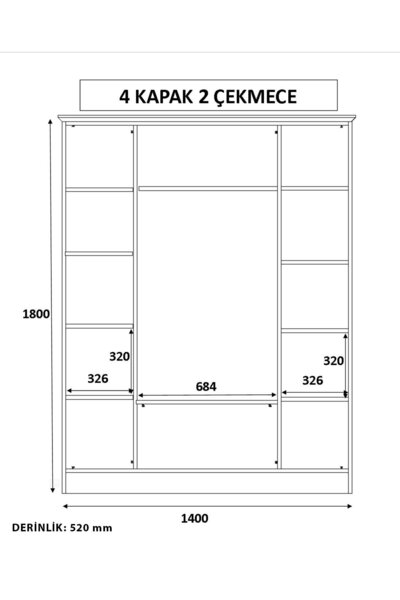 Rabi Estelya Country 4 Kapaklı 2 Çekmeceli Gardırop