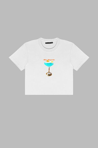 Sekizbiraltı Λευκό Crop Top - Μπλε Margharita Printed
