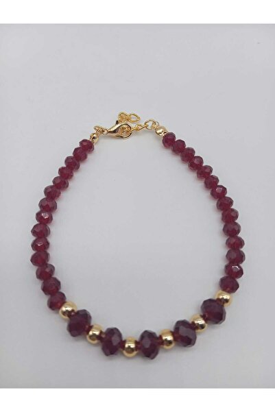 Ralp Moda 8 Mm Kırmızı Kristal Taşlı Kadın Bileklik 18 Cm 5 Cm Uzatma Zinciri