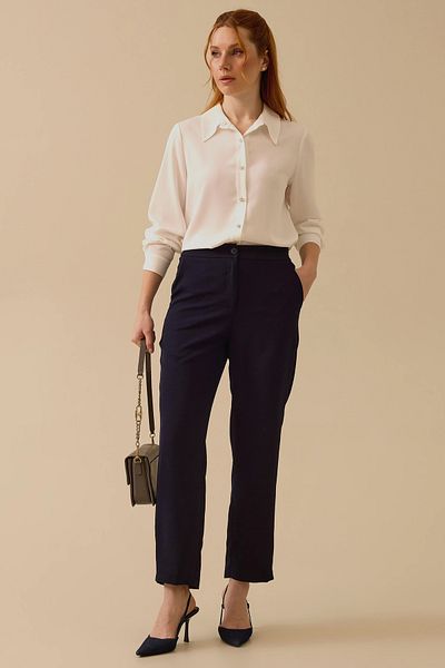SEÇİL Women's Navy Blue Classic Trousers High Waist Narrow Leg