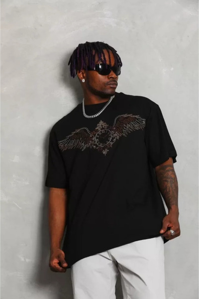 CARACAS Unisex Oversize Jewelled Crew Neck T-Shirt - Black