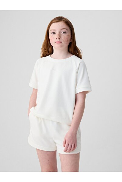 GAP Kız Çocuk Kırık Beyaz Mini Logo Raglan Sweatshirt
