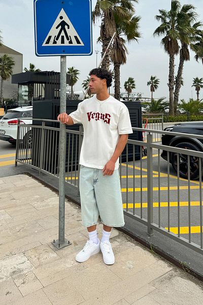 Flaw Wear Vegas Stone Embroidered Ecru Oversize T-Shirt