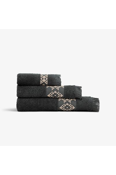 Green Black Anthracite Hereke 3-Piece Towel Set - 100% Cotton Jacquard