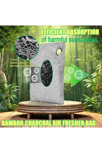 COOYA 6 Packs Activated Charcoal Bag with 6 Hooks,Nature Health Bamboo Charcoal,for Shoes,Car,Closet