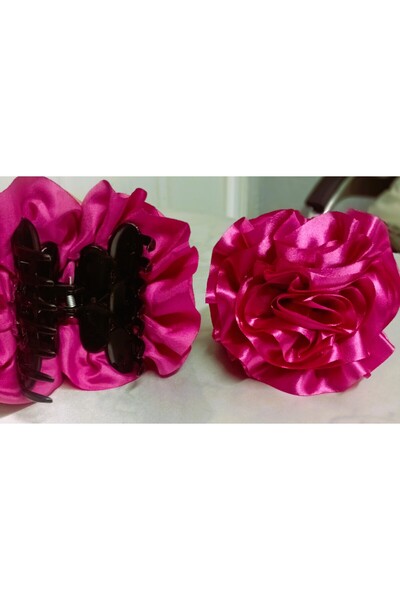 Lissa Aksesuar Σκούρο ροζ σατέν τριαντάφυλλο Λεπτομερές μοντέλο πόρπης με μαν...