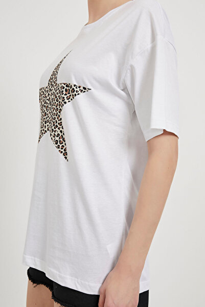 Arma Life Γυναικείο κοντομάνικο λευκό μπλουζάκι με στάμπα Star Leopard