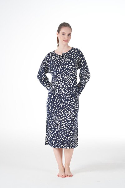 Estiva Γυναικείο φόρεμα με μακρυμάνικο μοτίβο με κουμπιά από λύκρα βισκόζης casual