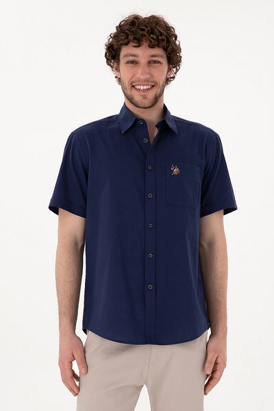 U.S. Polo Assn. Ανδρικό πουκάμισο με κοντό μανίκι Navy Blue 50297896-VR033