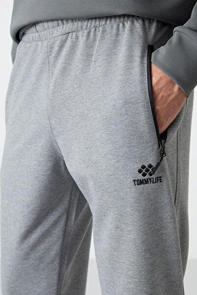TOMMY LIFE MEn's JoggEr SwEatpants - Gray MElangE, ZippEr PockEt, Standard Fit - 84587