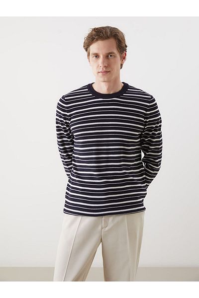 LC Waikiki Ανδρικό πλεκτό πουλόβερ LCW Crew Neck Striped