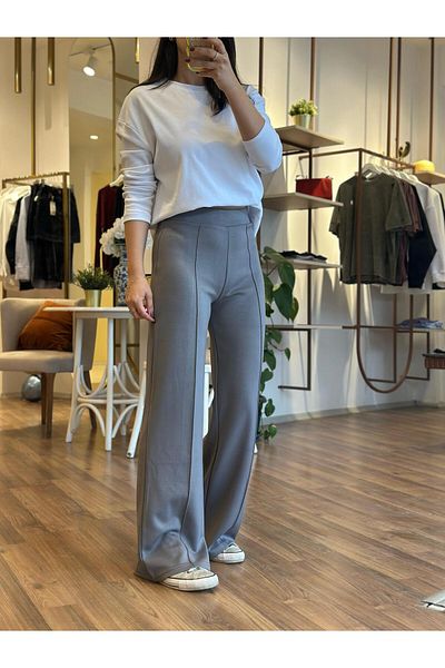 Unique Boutique Gray Front Stitched Modal Fabric Palazzo Sweatpants