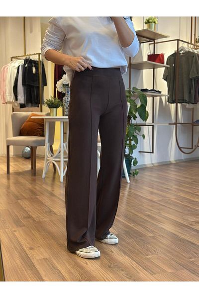 Unique Boutique Brown Front Stitched Modal Fabric Palazzo Sweatpants (Lycra)