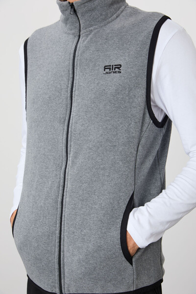 AIR JONES Hugh Gray Melange Zippered Men's Fleece Vest - 88302