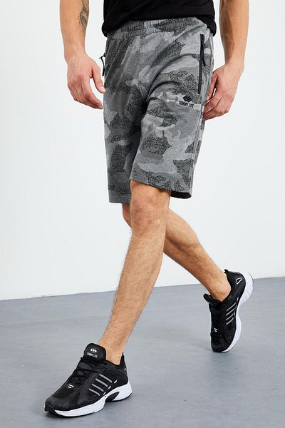 TOMMY LIFE Grey Melange Camouflage Patterned Standard Mold Men's Shorts - 81157
