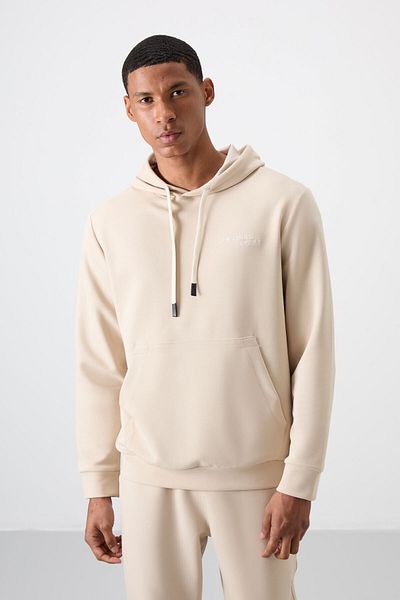 AIR JONES Μπεζ βαμβακερή χοντρή απαλή υφή Comfort Fit κεντημένη ανδρική φόρμα - 85255