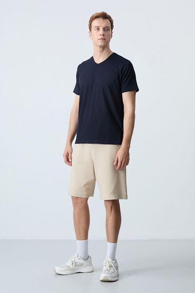AIR JONES Pantaloni scurți bej pentru bărbați - bumbac, textura moale groasă, potrivire standard - 81275