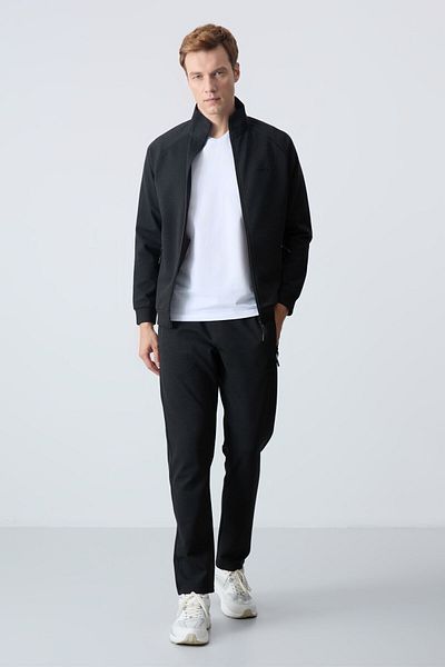 TOMMY LIFE Μαύρος γιακάς Διπλό Χρώμα Άνετη Φόρμα Classic Leg Σετ ανδρικής φόρμας - 85113