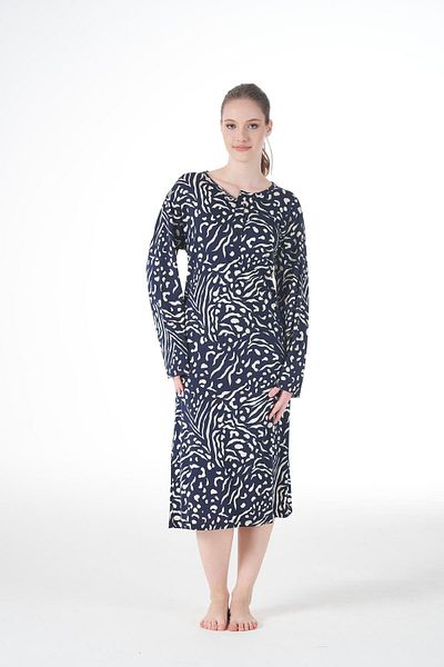 Estiva Women's Summer Patterned Long Sleeve Buttoned Lycra Viscose Casual Dress
