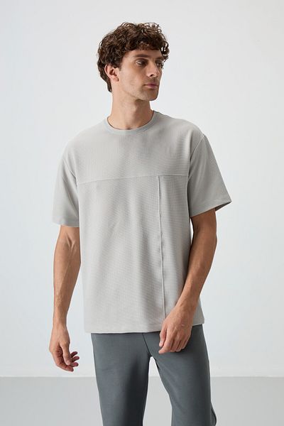 AIR JONES Ανδρικό μπλουζάκι με πέτρινη βάφλα Interlock Surface Texture Oversize Fit Basic - 88380
