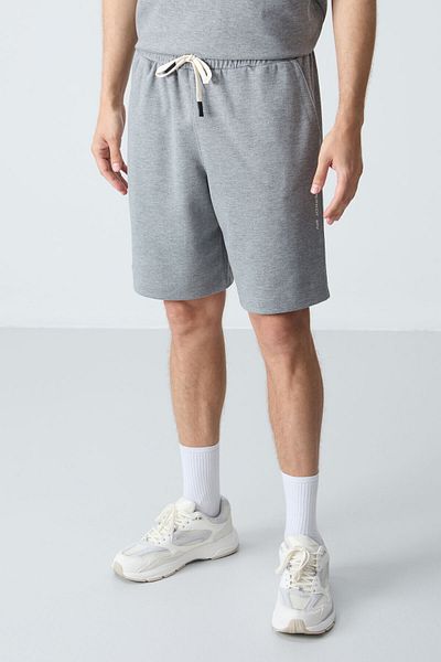 AIR JONES Set pantaloni scurți oversize din bumbac gri Melange pentru bărbați - Model de bază cu textura moale groasă - 85257