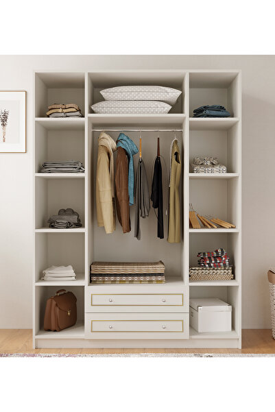 Rabi Gold Country Camlı 4 Kapak 2 Çekmeceli Gardırop