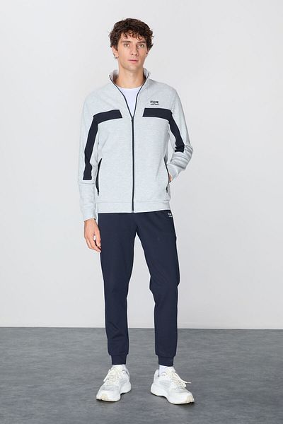 AIR JONES Set de trening pentru bărbați gri-albastru marin cu detaliu broderie - suprafață texturată 85248