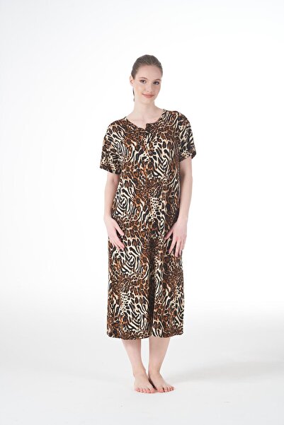 Estiva Γυναικείο φόρεμα με κοντό μανίκι με κουμπιά από βισκόζη λύκρα με καλοκαιρινό σχέδιο