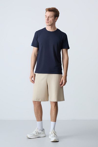 AIR JONES Pantaloni scurți bej pentru bărbați - Textură groasă și moale, Potrivire standard, Model de bază - 81277