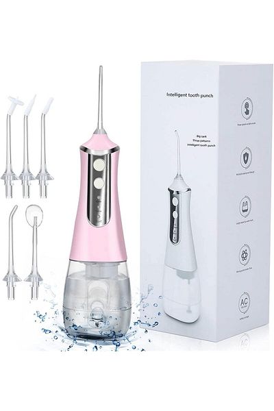 COOYA Water Flosser with 4 Jet Tips, Portable Oral Irrigator, Pink
