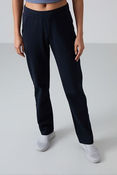 TOMMY LIFE Pantaloni de trening pentru femei, albastru bleumarin, cu fermoar, formă confortabilă, picior clasic - 94195