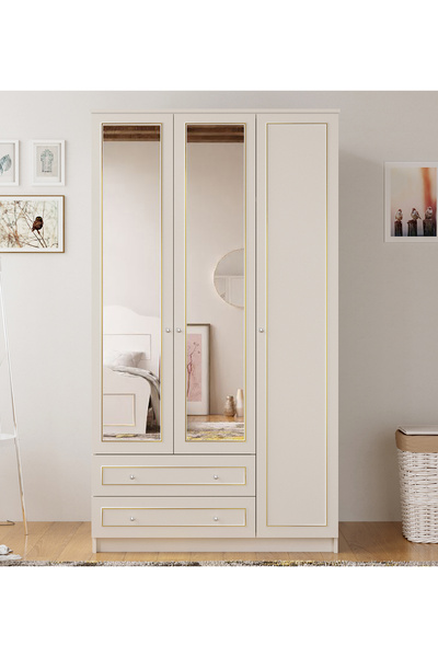 Rabi Gold Country Camlı 3 Kapak 2 Çekmeceli Gardırop