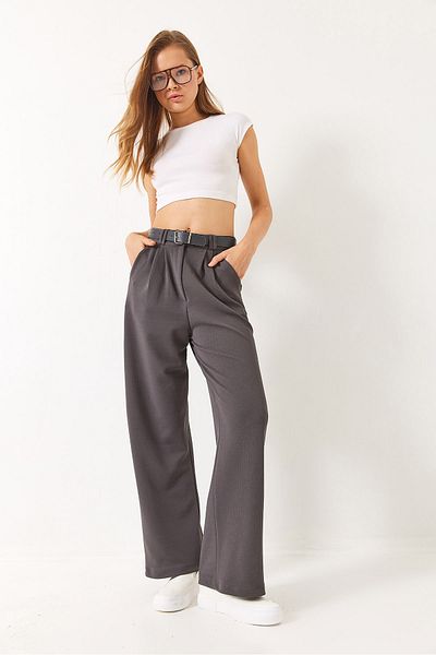 Bianco Lucci Women's Double Pleat Detailed Belted Knitted Trousers 3851 60261449