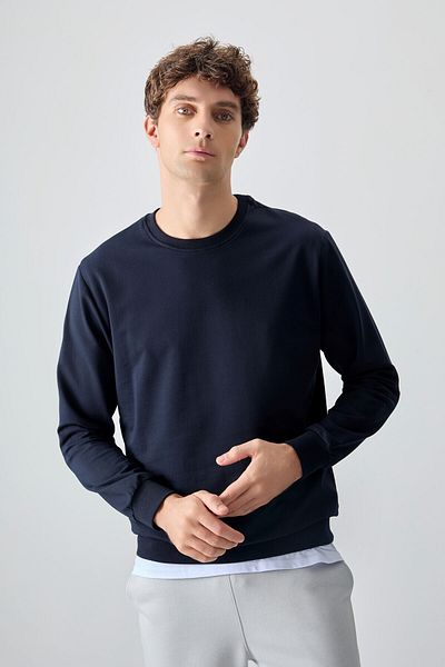 AIR JONES Ανδρικό φούτερ Navy Blue Cotton Soft Textured Standard Fit Basic - 88363