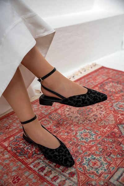 LAMİNTA Balerini de damă Owen Black Leopard Tweed cu toc joasă