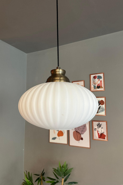 Bamyum Elegant Cam Beyaz Avize Eskitme Kum Saati Başlık Sarkıt Lamba Restoran Salon Aydınlatma