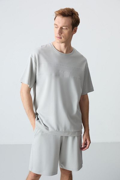 AIR JONES Σετ ανδρικών σορτς Oversize Fit Basic - Πέτρινο βαμβακερό, παχιά απαλή υφή - 85257
