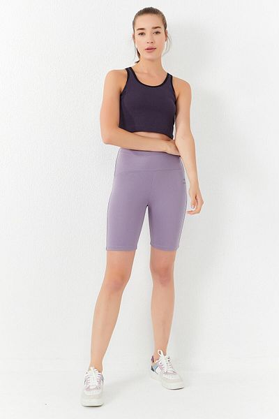 TOMMY LIFE Tricou crop top pentru femei, cu decolteu în U, cu mâneci zero de bază, mov - 97162