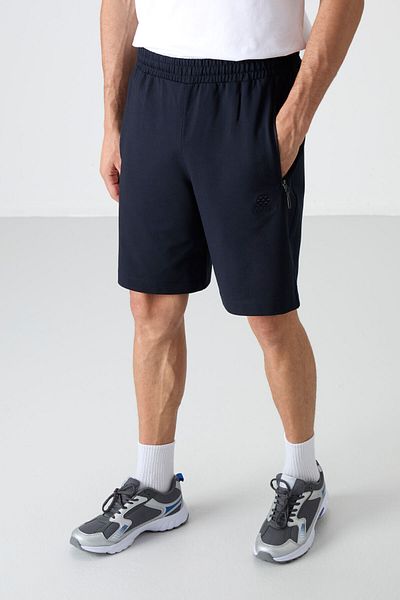 TOMMY LIFE Pantaloni scurți pentru bărbați, albastru bleumarin, cu fermoar ascuns, buzunar la spate, cu șireturi - 81136