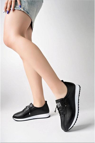 Aymood Women's Black Rubber Laced Orthopedic Sole Ballerinas