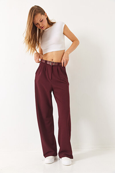 Bianco Lucci Women's Double Pleat Detailed Belted Knitted Trousers 3851 60261449