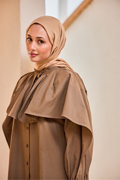 LOCCO Γυναικείο πουκάμισο με δύο γιακά με μπαλόνι σε καφέ χρώμα