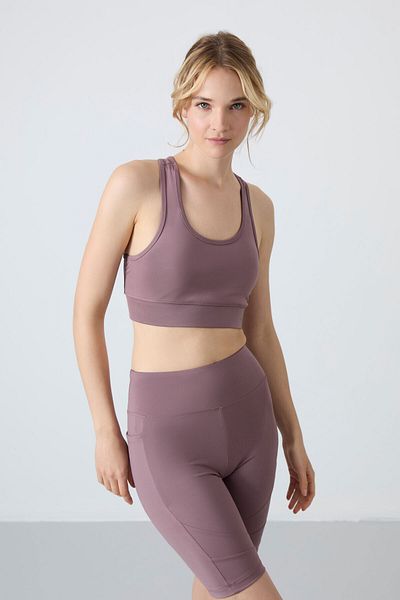 TOMMY LIFE Bustieră sport pentru femei, cu decolteu în U, cu detaliu în spate Dusty Rose - 97120