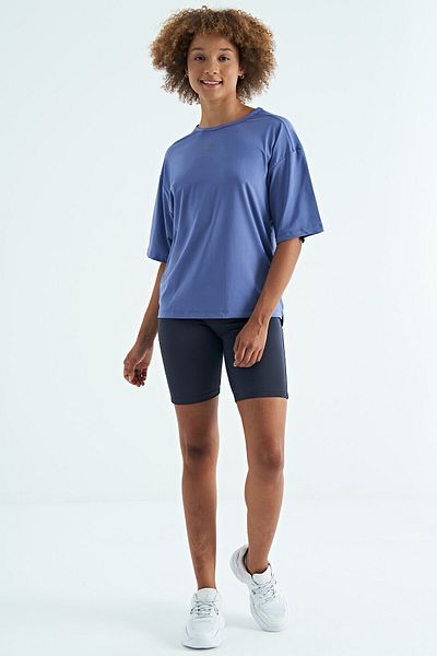 TOMMY LIFE Tricou de damă cu mânecă scurtă supradimensionată cu detaliu cu decolteu în formă de liliac - 97263