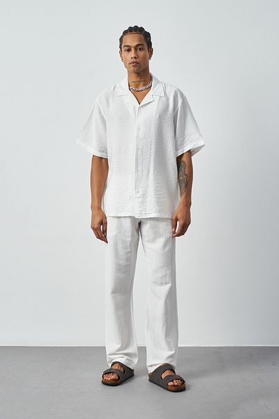 Mesfeno Men's Printed Oversize Shirt, 100% Viscose, Soft Key Fabric, Cuban Collar, Short Sleeve Shirt