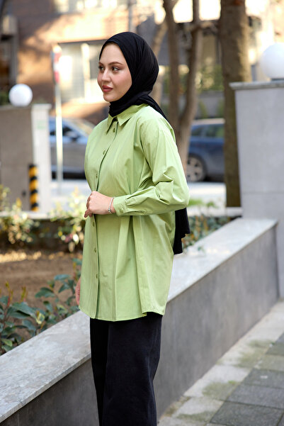 LOCCO Πράσινο λεπτομερές γυναικείο πουκάμισο, λεπτομέρειες με κουμπιά στα πλαϊνά