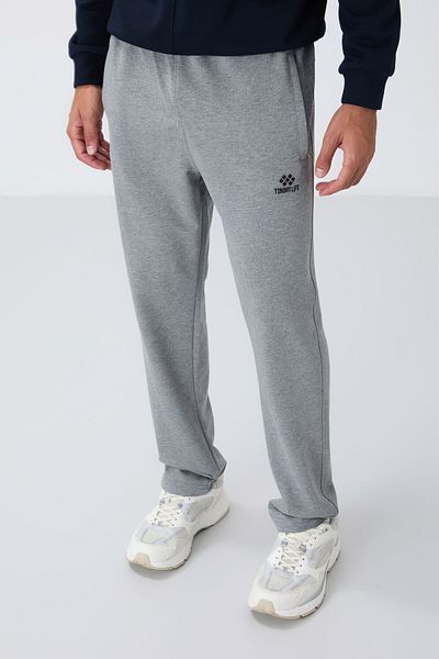 TOMMY LIFE Ανδρικό παντελόνι φούτερ - Γκρι MElangE, ZippEr PockEt, Skinny Fit, Classic leg - 84669