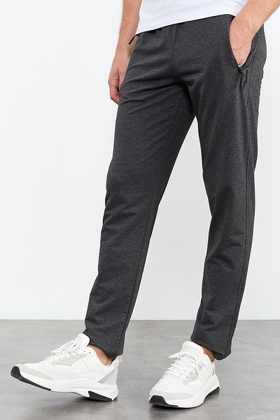 TOMMY LIFE Αντρική φόρμα ανδρικής φόρμας Anthracite Melange με φερμουάρ και λεπτομέρεια κειμένου Standard Fit Classic Leg - 84744